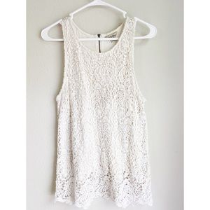 Lucky Brand Floral Crochet Lace Overlay Tank